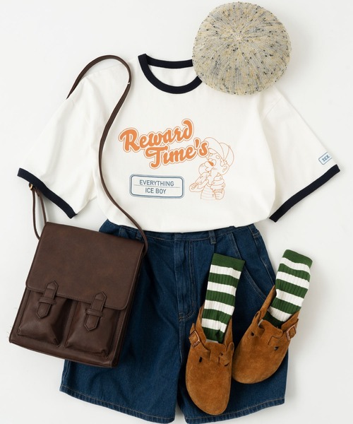 tシャツ ユニークレトロboyグラフィックリンガーTシャツ