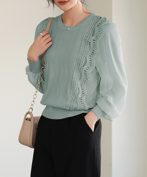 ブラウス シャツ Mont sheer blouse  モントシアーブラウス レディース シアーブラウス シアージャガードシャツ 刺繍レース[品番