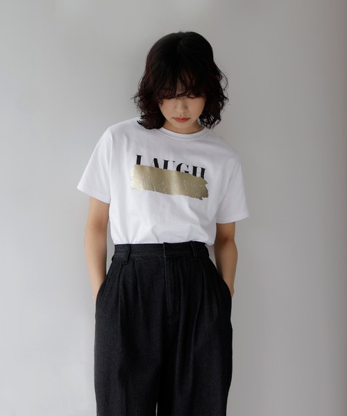 hellam（ヘラム） tシャツ ロゴ消し箔プリントTシャツ レディース