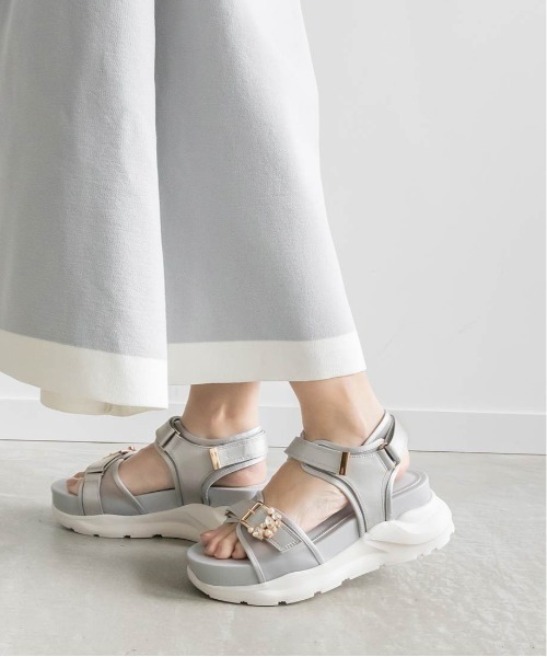 RANDA（ランダ） サンダル コンビマテリアル ビジューバックルサンダル