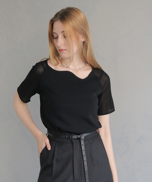 &g'aime ニット セーター 「＆g'aime」カーブネック袖シースルー