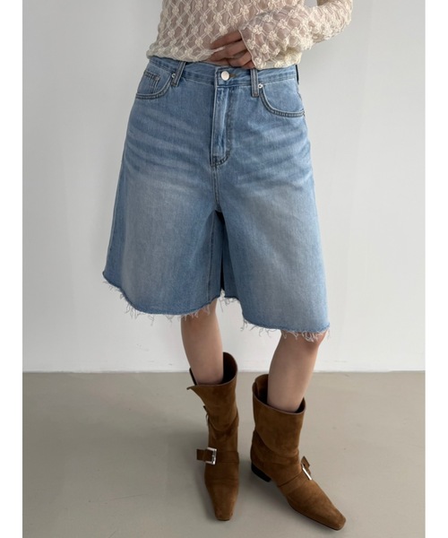 ジーンズ デニム デニムパンツ ウォッシングバミューダデニム レディース メンズ_3
