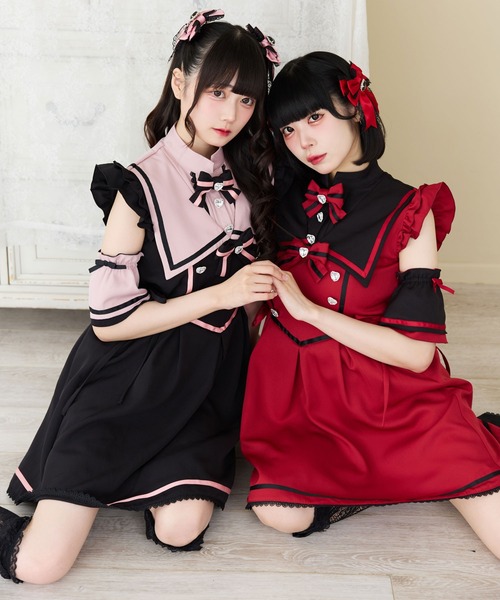 【新品】Dear My Love ブラックワンピース DearMyLove ワンピース ハートレースリボンセーラーワンピース