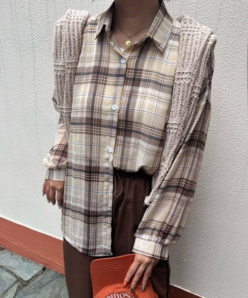 新品 FLOREN シアーチェックブラウス シアーチェックチュニックブラウス（シャツ・ブラウス