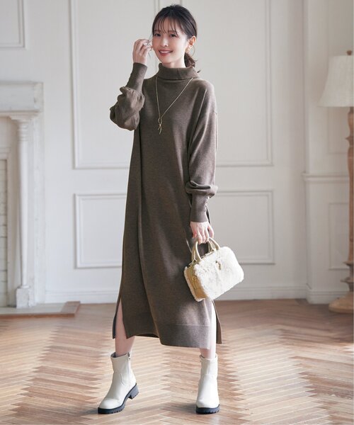 IKKA LOUNGE ワンピース タートルニットスリットワンピース : ZOZOTOWN