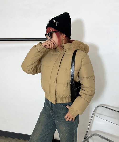 ラグスタイル LUXSTYLE フェイクファーバックロゴZIPジャケット
