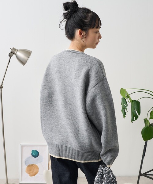 グレー ロゴ入り ニットセーター L 楽天市場】【アウトレット】【返品不可】刺繍ロゴニット
