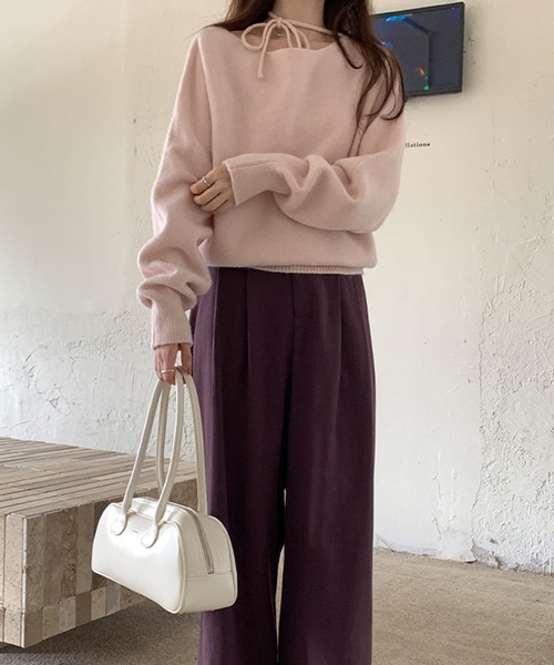 【TELA】ニットプルオーバー長袖ニットセーター ニット セーター タイ付きニットプルオーバー レディース : ZOZOTOWN