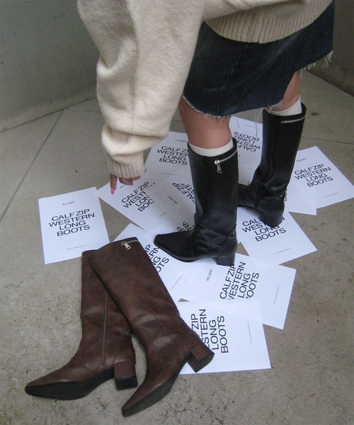 ACLENT（アクレント） ブーツ カーフジップウエスタンロングブーツ