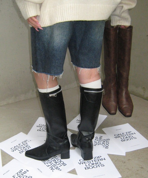 ACLENT（アクレント） ブーツ カーフジップウエスタンロングブーツ