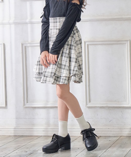 Amourire girl スカート チェーン付き2段フリルフレアスカート キッズ