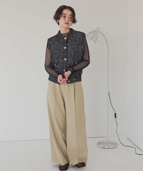 美品 24AW エブール ラメ ツイード ニットベスト 金ボタン ロング Jasmine Grandiflorum（ジャスミングランディフローラム） ベスト ジレ