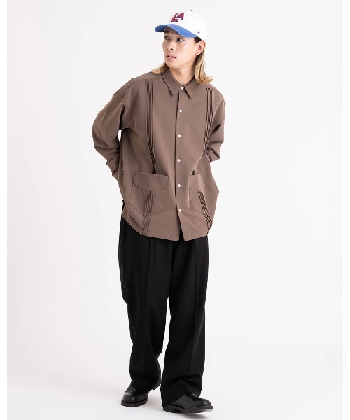 メンズ 2色 カジュアル 長袖 ワンポイント ルーズ シャツ PORT OF CALL シャツ LS SHIRT/PORT CALLフロントポケット付き