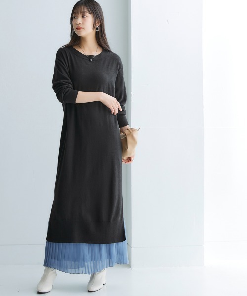 ニッセン（nissen） ワンピース ムースタッチニットサイドスリット