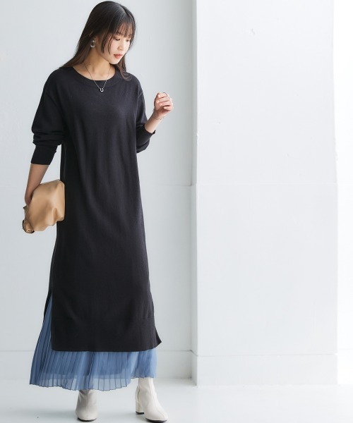 ニッセン（nissen） ワンピース ムースタッチニットサイドスリット