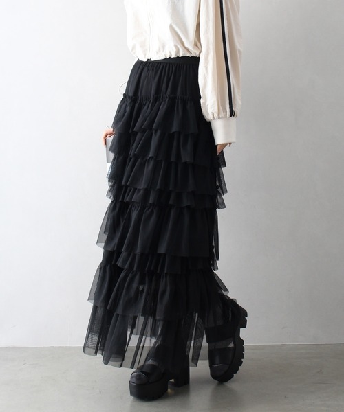 コムデギャルソン ティアードスカート ロング フリル フレア 黒 BLACK COMME des GARÇONS ティアード フリル スカート - メルカリ