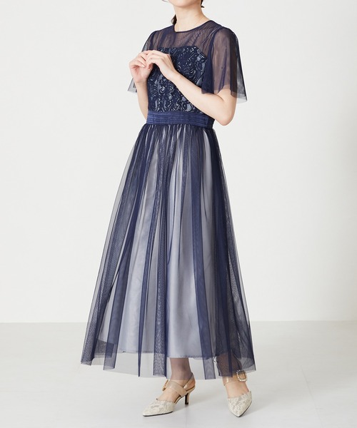 ドレス チュールシフォンワンピース「結婚式/オケージョン/パーティー/S・M・TALLサイズ」/MO33O02