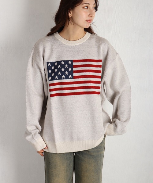 WESTSEA セーター ニット オーバーサイズ 国旗ニット アメリカ