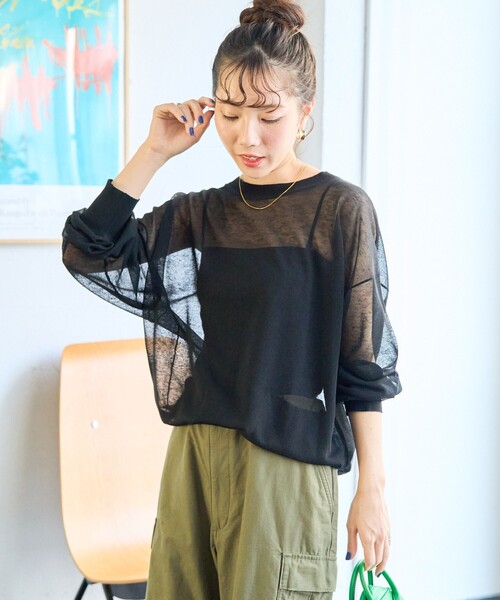 フラワーシアーロングスリーブTシャツ FREAK'S STORE ニット セーター 限定展開 ハンドウォッシャブル