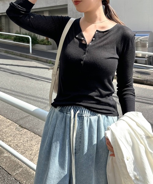 andme（アンドミー） tシャツ 「新色追加」ヘンリーネックシアー