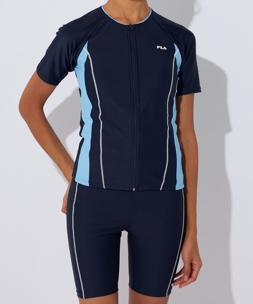 FILA（フィラ） 水着 配色フルジップセパレートフィットネス水着 (半袖