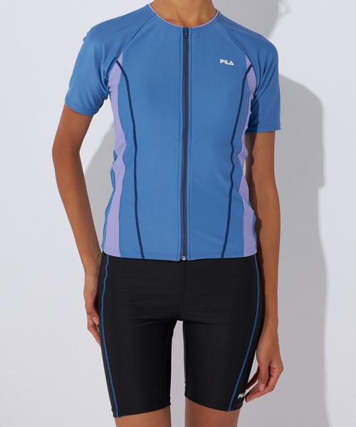 FILA（フィラ） 水着 配色フルジップセパレートフィットネス水着 (半袖