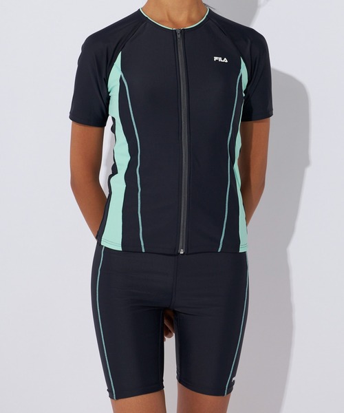 【BGY】FILA/(W)配色袖付フルジップセパ大寸 FILA（フィラ） 水着 配色フルジップセパレートフィットネス水着 (半袖