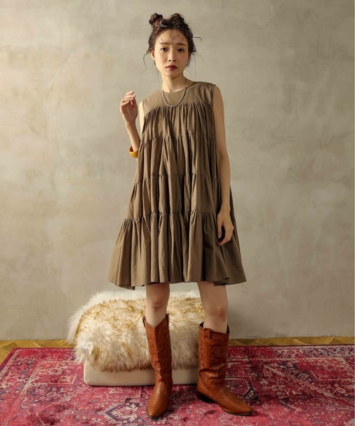 en CAnAF ワンピース ティアード フリル ノースリーブ トップス en CAnAF ワンピース ティアード フリル ノースリーブ トップス