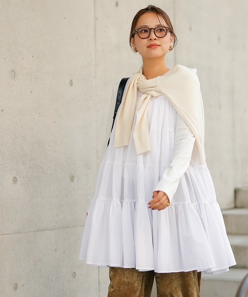 en CAnAF ノースリーブ　ワンピース　チュニック　白 en CAnAF ワンピース 「ロングシーズン使える万能アイテム