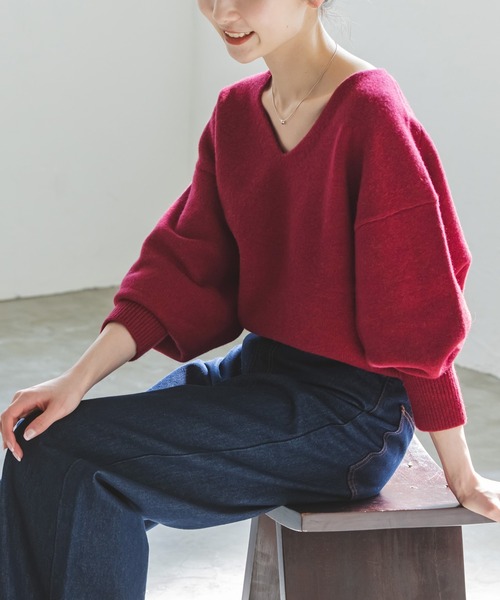 NOBLE AMERICANDREAMS Vネック ニットピンク Sイタリア製 NOBLE AMERICANDREAMS Vネック ニットピンク Sイタリア製 Noble