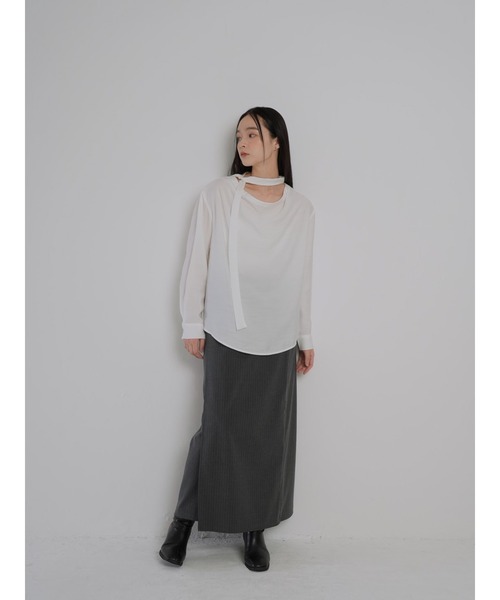 Geeong（ジーオン） ロング スカート ストライプ ラップデザイン