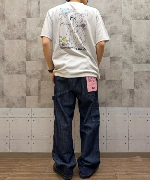 MEDM Tシャツ綿 刺繍 プリント スカル ロゴ カジュアル 男女兼用 クーポン】【ALPHA /アルファ】メンズ 半袖 SKULLバックプリント