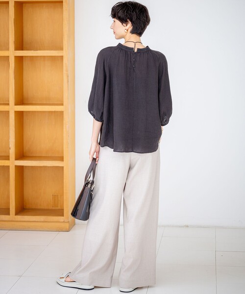 ブラウス シャツ 「洗える」LIBECOリネン ボリュームスリーブ