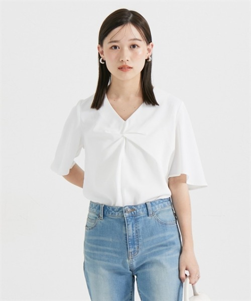 ブラウス シャツ 小さいサイズ　ねじれ半袖ブラウス　低身長さん・小柄女性 レディース