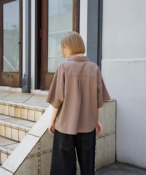 ブラウス シャツ クロップドレギュラーカラーシャツ／cropped regular collar shirt 長袖 襟付き ミニ丈 カジュアル モード Loose silhouette Regular collar shirt /setup/ ルーズ