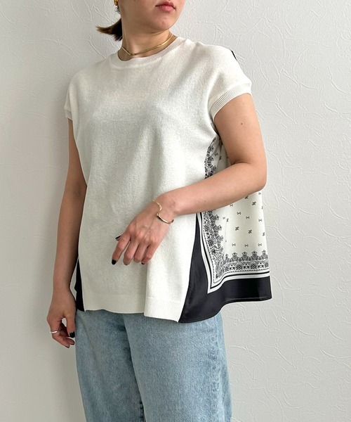 【LHELBIE】スカーフドッキングニットトップス≪洗濯機で洗える≫ LHELBIE】スカーフドッキングニットトップス≪洗濯機で洗える