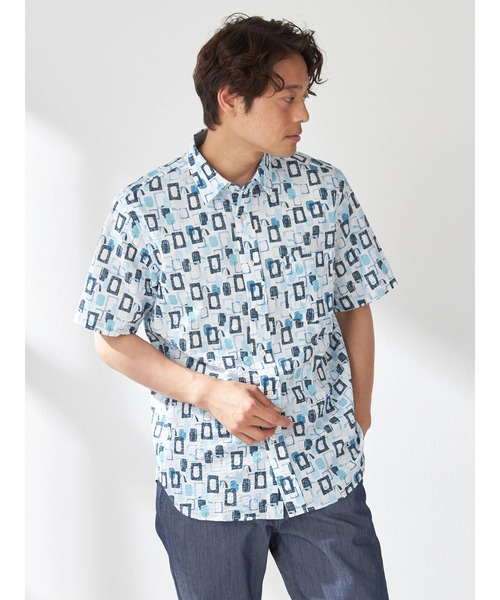 ★タグ付き★マックレガー ミッドセンチュリー柄 半袖シャツ XL ブルー ☆タグ付き☆マックレガー ミッドセンチュリー柄 半袖シャツ XL