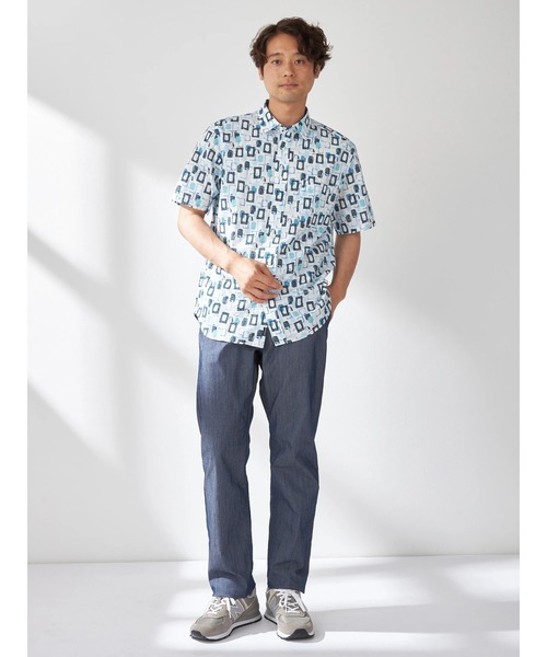 ★タグ付き★マックレガー ミッドセンチュリー柄 半袖シャツ XL ブルー ☆タグ付き☆マックレガー ミッドセンチュリー柄 半袖シャツ XL