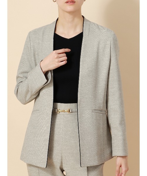 ジャケット ノーカラージャケット パイピングジャケット Vカラー