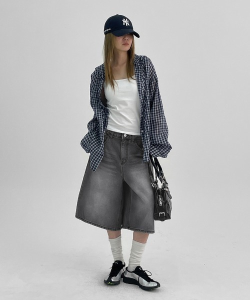ブラウス シャツ 「MADE」 シュロットチェックサマールーズフィットフードシャツ レディース メンズ BLACKUP ブラウス シャツ 「MADE」 シュロットチェックサマー