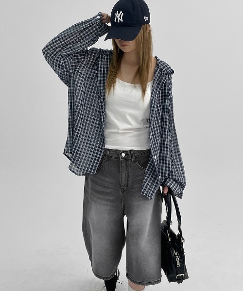 BLACKUP ブラウス シャツ 「MADE」 シュロットチェックサマー