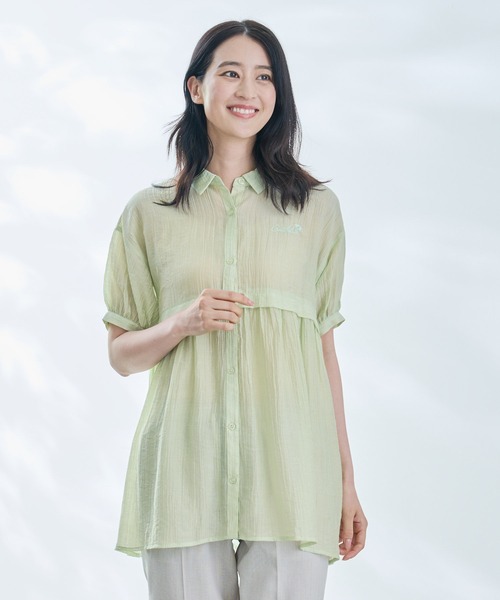 ブラウス シャツ バックシャーリング シアーブラウス レディース