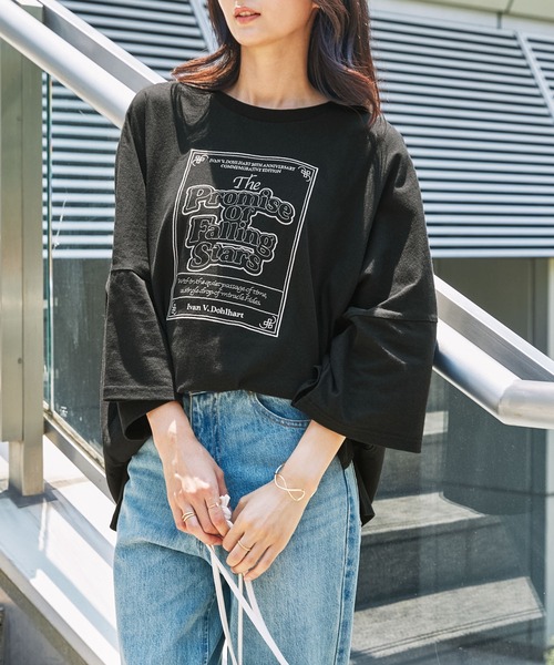 バックプリントBANANAGIRL長袖Tシャツ　 Lサイズ ARCADE tシャツ 春服 韓国風 オーバーサイズ 袖プリント ロンT