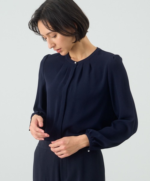 フェミニン♪アナイANAYI　とろみプルオーバーブラウス　ネイビー系　３８ フェミニン♪アナイANAYI とろみプルオーバーブラウス ネイビー