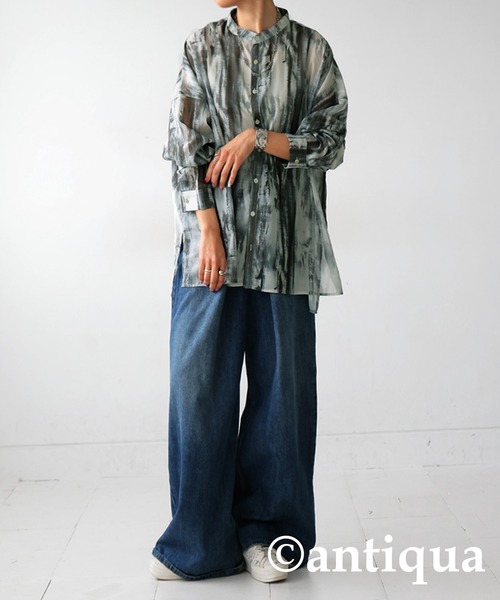 「antiqua」 「patterntorso」長袖ブラウス P ブルー レディース