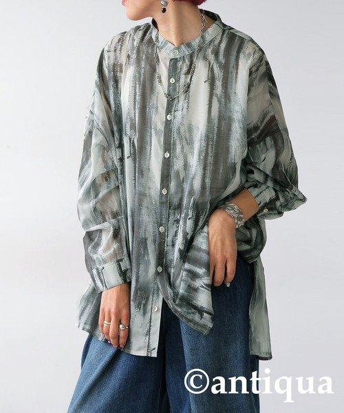 「antiqua」 「patterntorso」長袖ブラウス P ブルー レディース