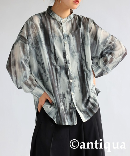 「antiqua」 「patterntorso」長袖ブラウス P ブルー レディース