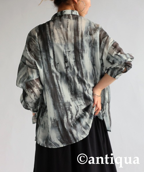 「antiqua」 「patterntorso」長袖ブラウス P ブルー レディース
