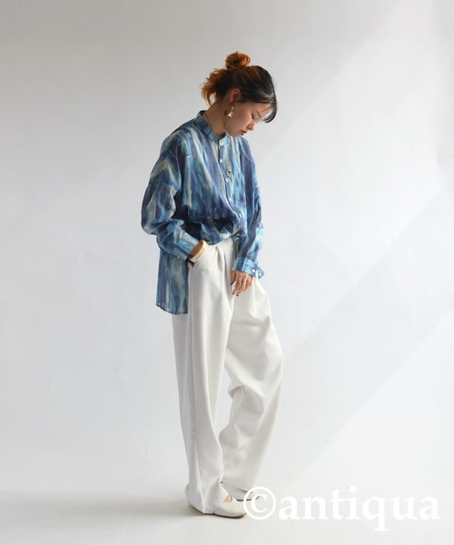 「antiqua」 「patterntorso」長袖ブラウス P ブルー レディース