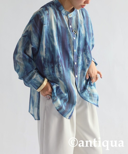 「antiqua」 「patterntorso」長袖ブラウス P ブルー レディース